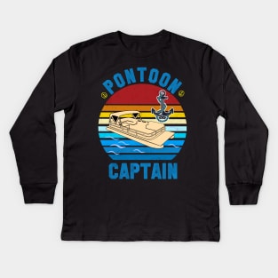 pontoon captain retro vintage gift Kids Long Sleeve T-Shirt